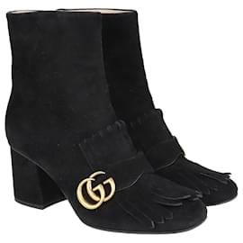 Gucci-Botins com franjas GG Marmont pretos-Preto