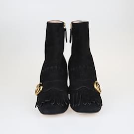 Gucci-Black GG Marmont Fringe Ankle Boots-Black
