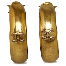 Chanel-Boucles d'oreilles créoles Chanel CC dorées-Doré