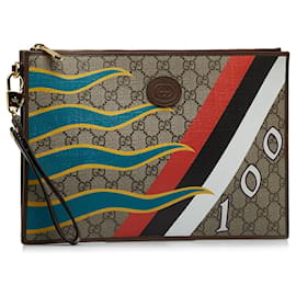 Gucci-Gucci Brown GG Supreme 100 Geometrische Clutch-Braun,Beige