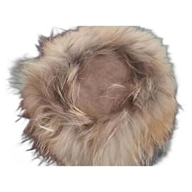 Yves Salomon-Cappello in pelliccia di volpe e camoscio-Beige