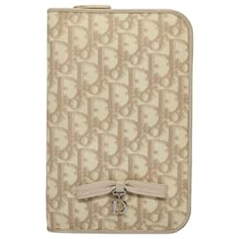 Christian Dior-Christian Dior Trotter Canvas Pass Case PVC Couro Bege Auth 56365-Bege
