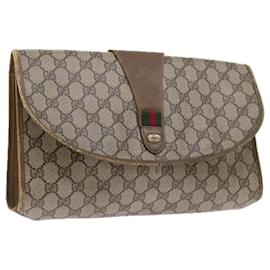 Gucci-GUCCI GG Supreme Web Sherry Line Clutch Bag Beige Red Green 89 01 031 auth 57277-Red,Beige,Green