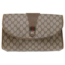 Gucci-GUCCI GG Supreme Web Sherry Line Clutch Bag Beige Red Green 89 01 031 auth 57277-Red,Beige,Green