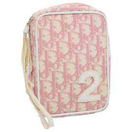 Christian Dior-Christian Dior Trotter Canvas Pouch Pink Auth 56613-Pink
