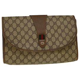 Gucci-GUCCI GG Supreme Web Sherry Line Clutch Bag Beige Rot 89 01 031 Auth yk9173-Rot,Beige
