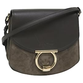 Salvatore Ferragamo-Salvatore Ferragamo Gancini Shoulder Bag Suede Gray Auth 56577-Grey