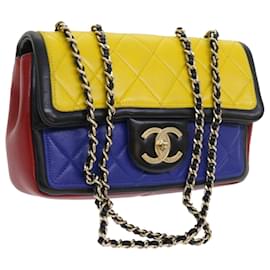 Chanel-CHANEL Matelasse Chain Shoulder Bag Leather Yellow Purple Red CC Auth 57069a-Red,Purple,Yellow