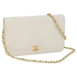 Chanel-CHANEL Matelasse Chain Shoulder Bag Lamb Skin White CC Auth 57353-White
