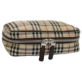 Burberry-BURBERRY Nova Check Pouch Nylon Canvas Beige Auth ac2419-Beige