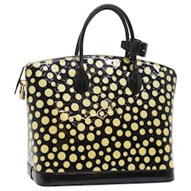 Louis Vuitton-LOUIS VUITTON Vernis Yayoi Kusama Dot Lockit MM Bag Noir M91399 LV Auth ar10576b-Black