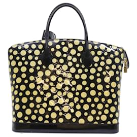 Louis Vuitton-LOUIS VUITTON Vernis Yayoi Kusama Dot Lockit MM Bag Noir M91399 LV Auth ar10576b-Black