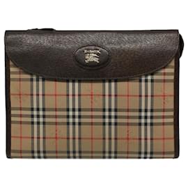 Autre Marque-Burberrys Nova Check Clutch Bag Nylon Canvas Beige Auth 56606-Beige