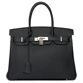 Hermès-HERMES BIRKIN Tasche 30 aus schwarzem Leder - 101562-Schwarz