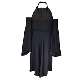 Autre Marque-CALLAS Black Ambra Cady Cold Shoulder Halter Dress-Black