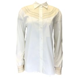 Lorena Antoniazzi Weiß / Elfenbein / Button-down-Hemd aus Baumwollstrick mit silbernem Metallic-Wollstrickbesatz Weiß