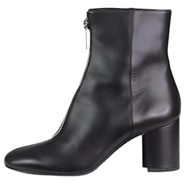 Hermès-Black front-zip fastening leather ankle boots - size EU 37.5-Black