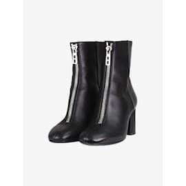 Hermès-Black front-zip fastening leather ankle boots - size EU 37.5-Black