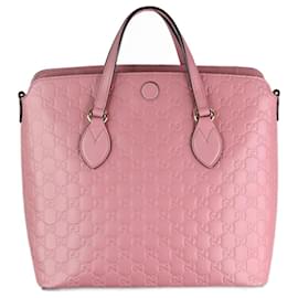 Gucci-Große Umhängetasche aus rosafarbenem Monogrammleder-Pink