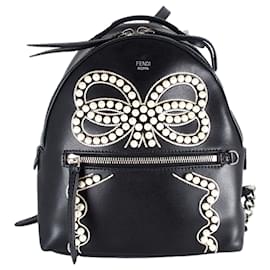 Fendi-Fendi Black Mini By The Way Ribbon Pearl Backpack-Black