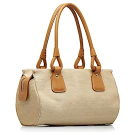 Burberry-Burberry Brown Weaved Canvas Handbag-Brown,Beige