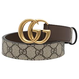 Gucci-Gucci Brauner GG Marmont Logo-Gürtel-Braun,Beige