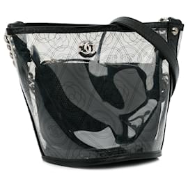Chanel-Chanel White Camellia PVC Bucket Bag-White