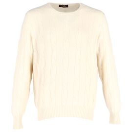 Loro Piana Gestrickter Rundhalspullover aus cremefarbener Baumwolle Weiß Roh