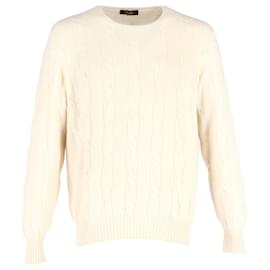Loro Piana-Loro Piana Knitted Crewneck Sweater in Cream Cotton-White,Cream
