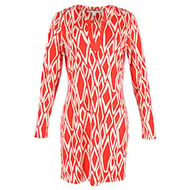Diane Von Furstenberg-Diane Von Furstenberg “Reina” Printed Mini Dress in Red and White Cotton-Red