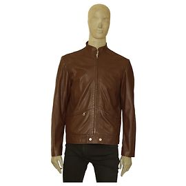 Giacca in pelle da uomo classica con cerniera frontale in pelle marrone Iceberg 50 Marrone