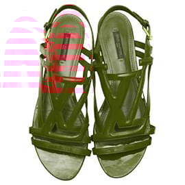 Louis Vuitton-Louis Vuitton Red Patent Leather LV Logo Strappy Sandals Flat Shoes size 40-Red