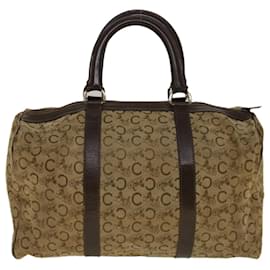 Céline-CELINE C Macadam Canvas Hand Bag Leather Beige Auth 56626-Beige