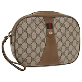 Gucci-GUCCI GG Supreme Web Sherry Line Clutch Bag Beige Rot 89 01 034 Auth bs9231-Rot,Beige