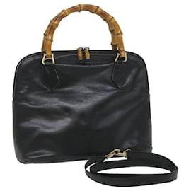 Gucci-GUCCI Bamboo Shoulder Bag Leather 2way Black 000 1186 0289 auth 57796-Black