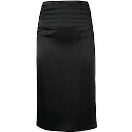 Chanel-Jupe mi-longue en soie noire Chanel-Noir