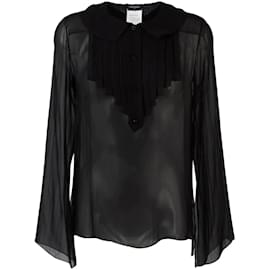 Chanel-Blusa de seda transparente negra Chanel-Negro