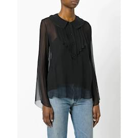 Chanel-Blusa de seda transparente negra Chanel-Negro