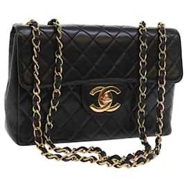 Chanel-CHANEL Big Matelasse Chain Shoulder Bag Leather Black CC Auth fm2835-Black