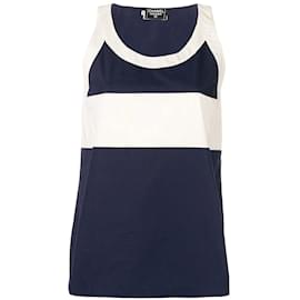 Chanel-Chanel Blue and White Cotton Top-White,Blue,Sand