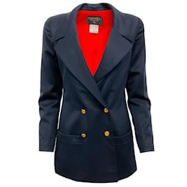 Chanel-Chanel vintage 1997 Navy Blue Wool lined Breasted Blazer with Gold Buttons-Navy blue