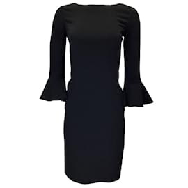 Michael Kors-Michael Kors Collection Black Bell Sleeved Wool Crepe Dress-Black