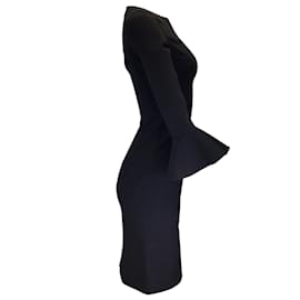 Michael Kors-Schwarzes Kleid aus Wollkrepp mit Glockenärmeln aus der Michael Kors Collection-Schwarz
