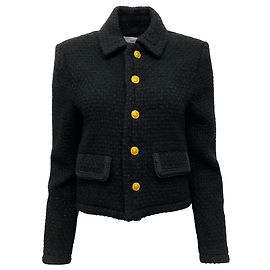 Céline Celine Black Wool Chasseur Jacket with Gold Buttons Black