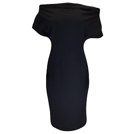 Escada Black Wool Crepe Midi Dress Black