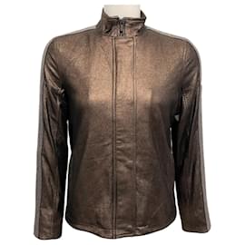 Autre Marque-Neiman Marcus Bronze Leather Jacket with Monili Detail-Brown