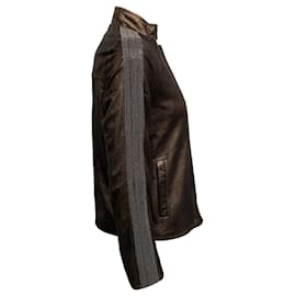 Autre Marque-Neiman Marcus Bronze Leather Jacket with Monili Detail-Brown