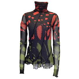 Prabal Gurung-Prabal Gurung Black / Red Tulsi Patch Stretch Tulle Turtleneck Top-Multiple colors