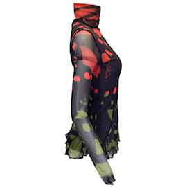 Prabal Gurung-Prabal Gurung Black / Red Tulsi Patch Stretch Tulle Turtleneck Top-Multiple colors