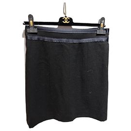 Chanel Black Flared Wool Skirt Black